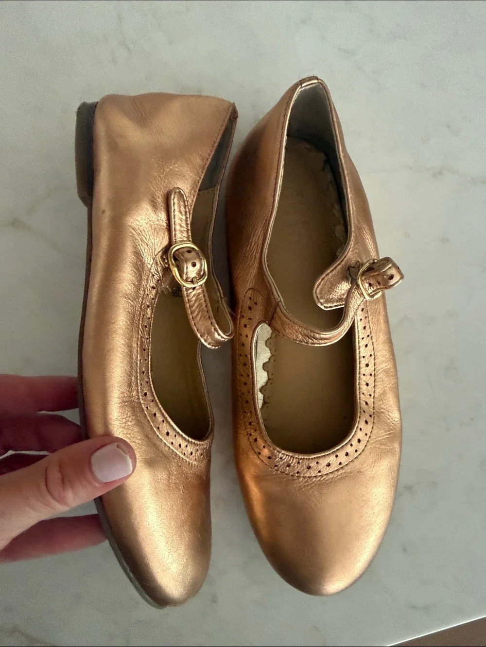 Mini Boden leather Metallic Rose Gold Mary Jane Flats with Buckle size US 5